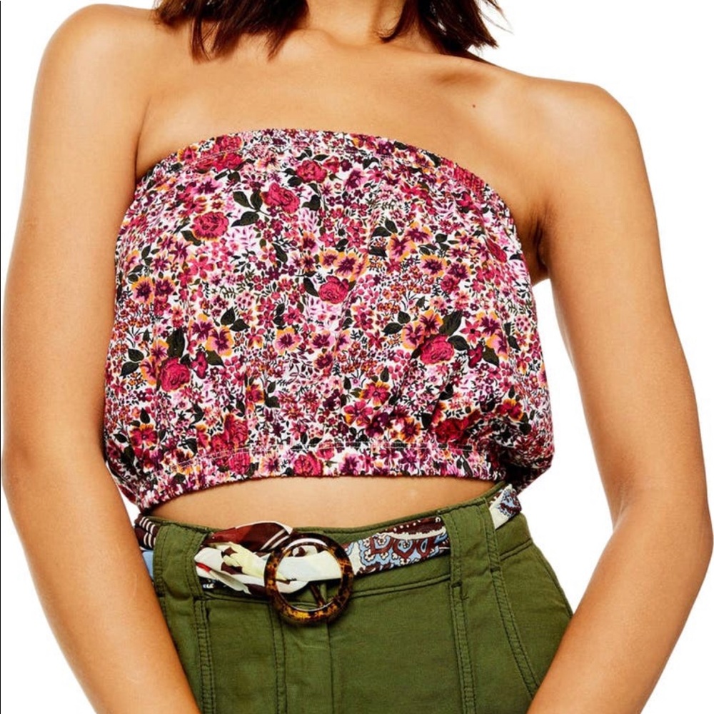 TOPSHOP FLORAL strapless Crop